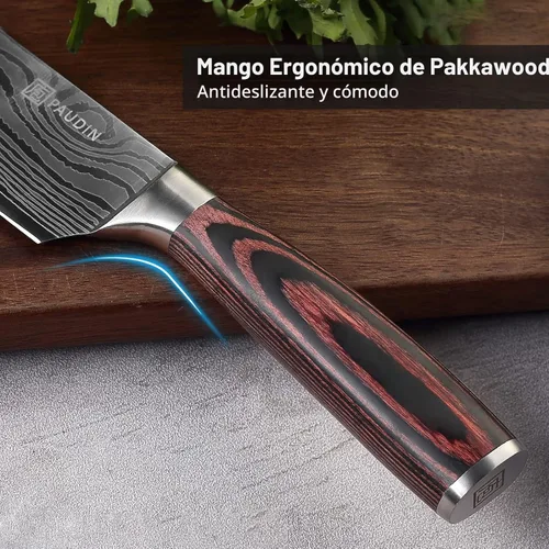 Vista 4 de PAUDIN Cuchillo de chef, cuchillo de cocina afilado de acero inoxidable de alto carbono de 8 pulgadas con mango ergonómico, caja de regalo