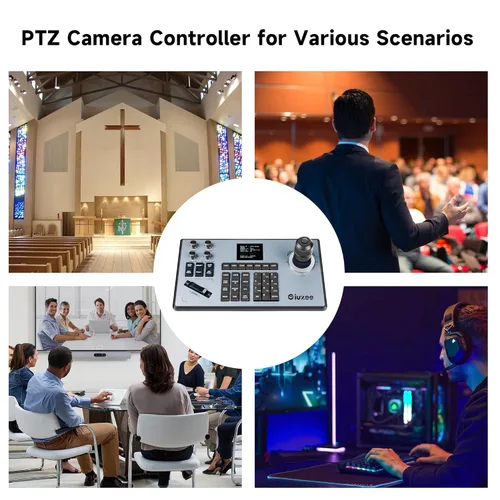 Vista 9 de iuZee PTZ Camera Keyboard Controller 4D Joystick PoE IP PTZ Controller with LCD Screen for Meeting Church Live Streaming Education