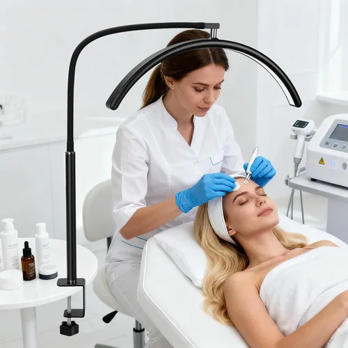 Vista 5 de Lámpara de escritorio LED profesional de media luna para técnicos y artistas de uñas, lámpara de mesa flexible de cuello de cisne con abrazadera, 5