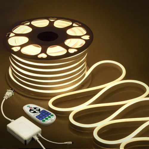 Vista 12 de Tira de luces de neón azul de 82 pies, regulable, impermeable, IP65, tira de luces flexibles de neón 25M 120LEDs/M 110V ~ 130 V CA para decoración