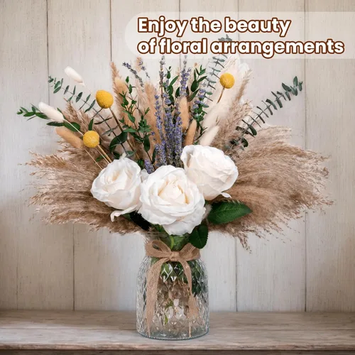 Vista 6 de Arreglo de flores artificiales con jarrón, piezas centrales de decoración para mesa, decoración floral de zacate de las pampas, decoraciones de mesa