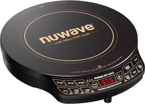 Nuwave Placa de cocción de inducción de precisión dorada, superficie de vidrio de cerámica a prueba de roturas, bobina de calefacción grande de 8