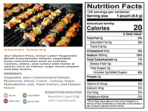 Vista 2 de JMA Shop Savory Choice - Concentrado de caldo de verduras bajo en sodio de 0.34 oz x 16