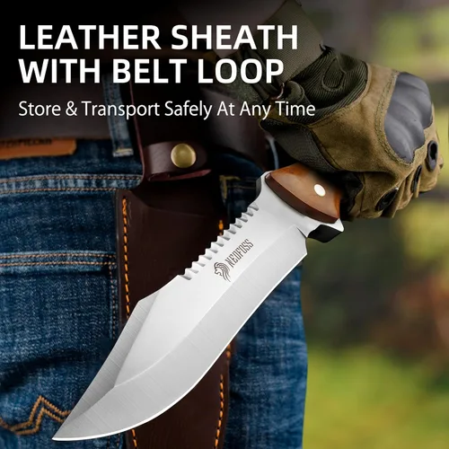Vista 5 de NedFoss Cuchillo Machete de 13.5" con Funda de Cuero, Hoja de Acero 8Cr14Mov Resistente de 0.22" de Grosor con Espiga Completa, Machete Kukri