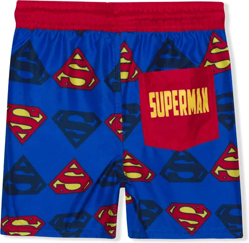 Vista 5 de DC Comics Superman o Batman - Conjunto de camiseta de manga larga y pantalones cortos de baño para niños pequeños y niños pequeños, negro/rojo, Rojo