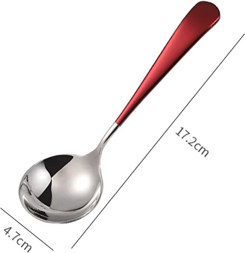 Vista 8 de Cucharas de sopa de acero inoxidable, cucharas de sopa de cabeza redonda 18/10, cuchara coreana moderna de acero inoxidable 304 de mango corto