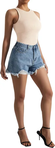 Vista 4 de SUUKSESS Body sexy acanalado para mujer, sin mangas, acolchado, de una pieza, camiseta sin mangas