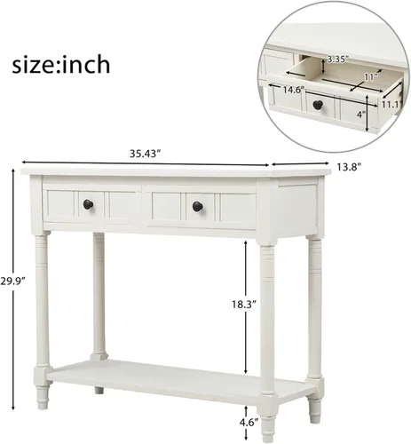Vista 52 de P PURLOVE Mesa consola de madera con 2 cajones y estante inferior para dormitorio (azul marino)