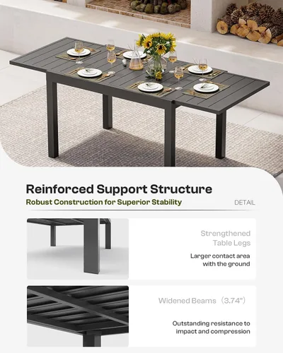 Vista 6 de Mesa de comedor expandible de aluminio para patio al aire libre para 4-8 personas, mesa rectangular para todo tipo de clima (48"-79") con rieles