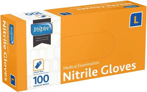 Vista 5 de Guantes de examen de nitrilo Inspire La calidad original de estiramiento de nitrilo azul cobalto 4.5 guantes desechables libres de látex