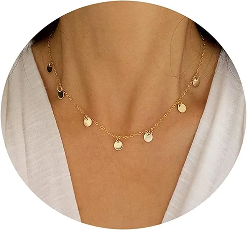 Vista 8 de MIDEEO - Collares con colgante de hoja de oro de 14 quilates para mujer, gargantilla con moneda o sol, medallón delicado con luna y estrella