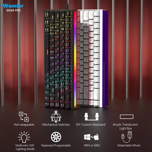 Vista 2 de Womier 60% Keyboard Gaming with Light Box, Wired Mechanical Keyboard with MCA Keycaps, OEM Profile, Programable, 64 Keys Hot Swap RGB Cream Custom
