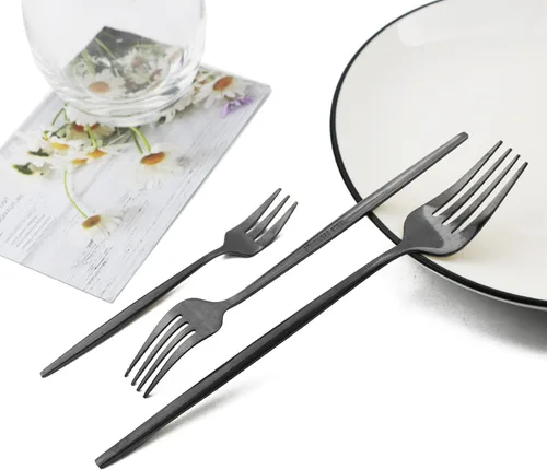 Vista 6 de JASHII Juego de cubiertos de 32 piezas con tenedor para tartas y cuchara de mango largo, cubiertos de acero inoxidable para 4 juegos de vajilla