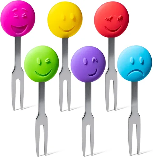 Vista 12 de Tenedores de cóctel, 6 tenedores de aperitivos, mariposas, tenedores pequeños de acero inoxidable y silicona para frutas, queso, aperitivos