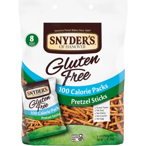 Snyder's of Hanover Barras de pretzel sin gluten, paquete múltiple de 100 calorías, 8 unidades