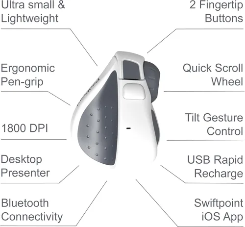 Vista 3 de Swiftpoint PadPoint - Mouse inalámbrico hecho para iPad Pro, Air, MacBook y tableta, mini agarre Ergo Pen Compatible con Apple Pencil, teclado