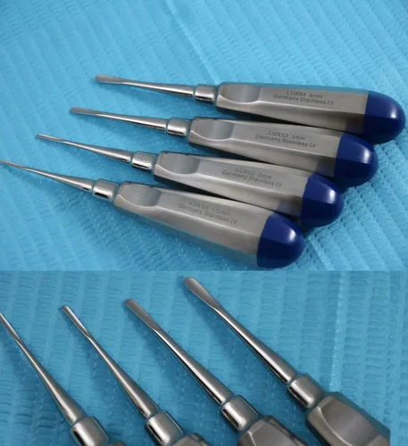 Alemán 4 PCS Cirugía Dental Recta Extracción Luxating Ascensor Ascensor Mango Azul