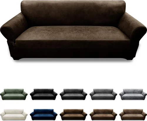 Vista 57 de Fundas para Sillón de 2 Piezas con Cojín en T, Fundas de Aspecto de Cuero para Sofá, Fundas para Sillas, Protector de Muebles Elástico, Funda