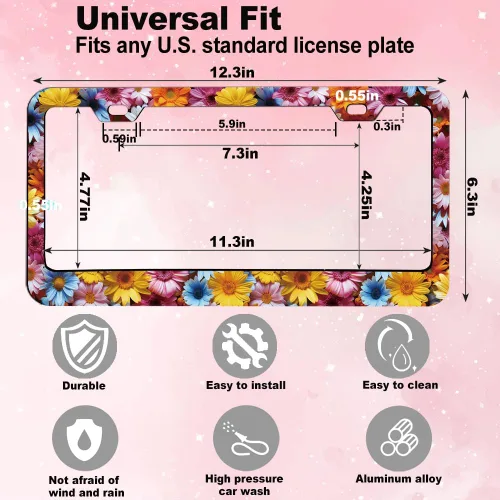 Vista 2 de 2 marcos de matrícula para mujer, marcos decorativos de auto para niñas, soporte para placa de matrícula para vehículo con llavero de doble cara