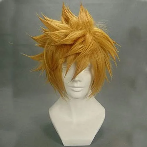 Kingdom Hearts Roxas peluca Ventus Cosplay peluca 11.8 in pelo corto recto sintético juego hombre anime fiesta peluca regalo Golden Ventus REYHS