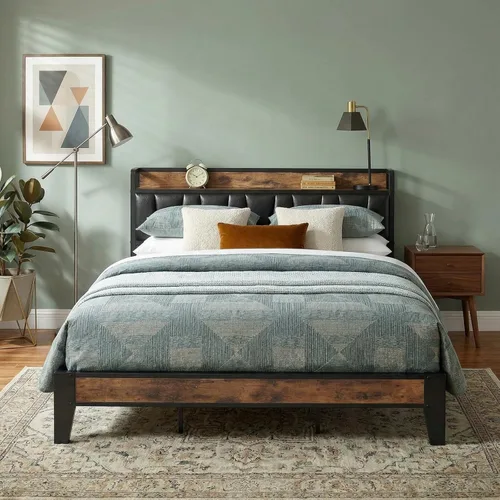 Vista 10 de LIKIMIO Base de cama tamaño King, cabecera de almacenamiento con estación de carga, sólida y estable, sin ruido, no necesita somier, fácil montaje