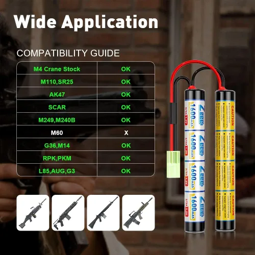 Vista 5 de Zeee Batería de Airsoft de 9.6 V 1600 mAh NiMH con mini enchufe Tamiya Batería RC de alta potencia para pistolas de Airsoft (paquete de 2)