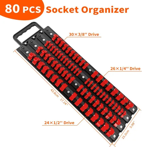 Vista 2 de Bandeja organizadora de enchufes portátil con asa, kit de soporte de enchufe resistente con clips extraíbles de 1/4 pulgadas, 3/8 pulgadas, 1/2