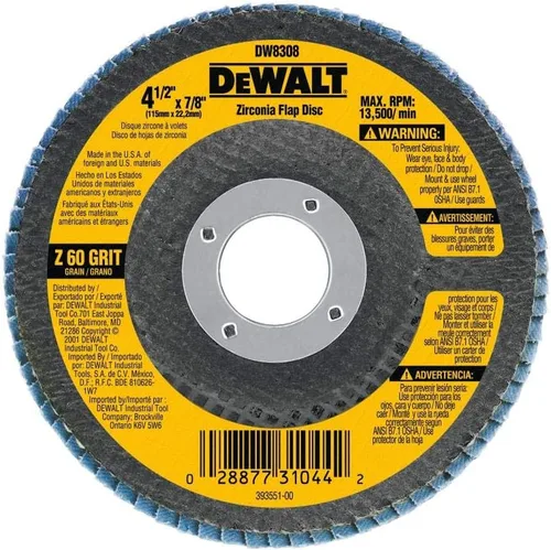 Vista 6 de DEWALT DW8311 Disco de solapa de zirconia de 4.5" x 5/8"-11, grano 36 para amoladora angular