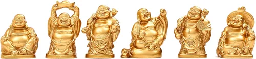 Vista 16 de BRABUD - Juego de 6 figuras de resina roja de Buda sonriente de 2.5 pulgadas, buen regalo y colección (rojo grande)
