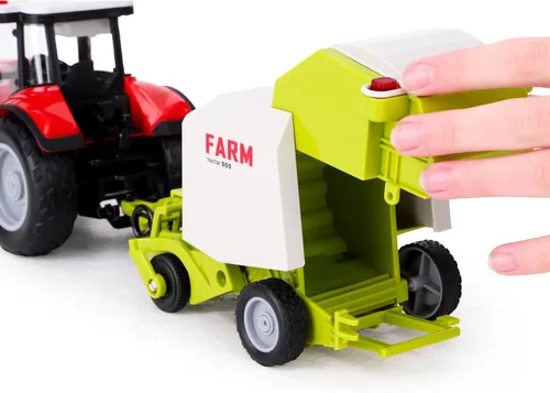Vista 8 de Toyland® Tractor y remolque rojo de 14.6 in con luces y sonido - Juguetes de granja para niños (tractor y empacadora)