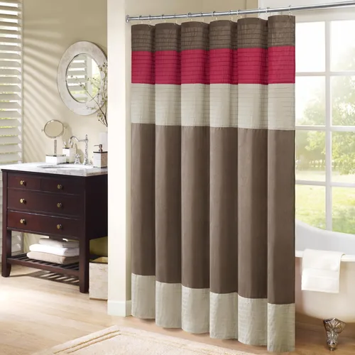 Vista 14 de Madison Park Amherst Cortina de Ducha para Baño de Seda Sintética con Piezas a Rayas Moderna de Microfibra, 72x72 Pulgadas, Aqua