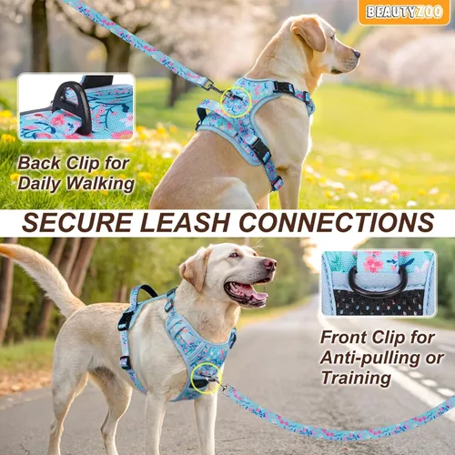Vista 4 de BEAUTYZOO Arnés para perro sin tirones pequeño, juego de arnés y correa ajustable para perro - Fácil de usar con 3 hebillas/mango de control, arnés