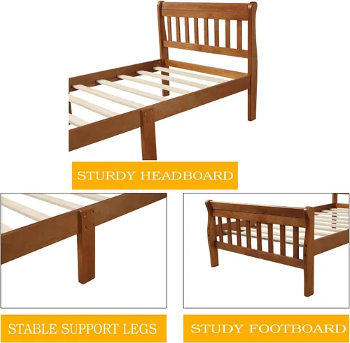 Vista 4 de Merax Base de cama de plataforma de madera con cabecero y estribo, marco de cama de tamaño individual con soporte de listones, cama