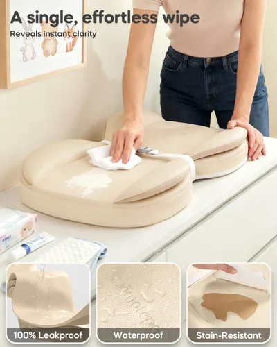 Vista 2 de Cambiador de Bebé con Impermeable y Fácil de Limpiar, Almohadilla Cambiadora de Pañales de PU Plegable Antideslizante, Cinturón de Seguridad