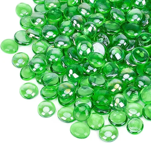 Vista 2 de onlyfire Cuentas de vidrio planas para hoguera de propano, rocas de vidrio reflectantes de 1/2 pulgada, canicas planas de 10 libras para chimenea