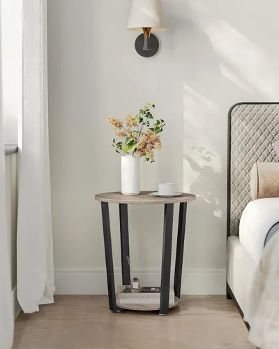 Vista 4 de VASAGLE Round Side End Table, 2-Tier Accent Bedside Table with Storage Shelf, Easy Assembly, Nightstand for Small Spaces, Living Room, Bedroom
