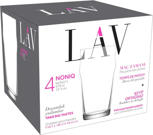 Vista 8 de LAV Juego de 4 vasos de cerveza de 19 onzas – Vasos de pinta de pub británico tradicional – Cerveza transparente artesanal grande, vasos de café
