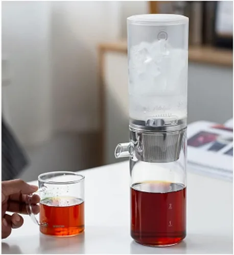 Vista 7 de JITEM Cafetera - Gotero de vidrio para café y té, cafetera con filtro de acero inoxidable de flujo de agua ajustable para café o té