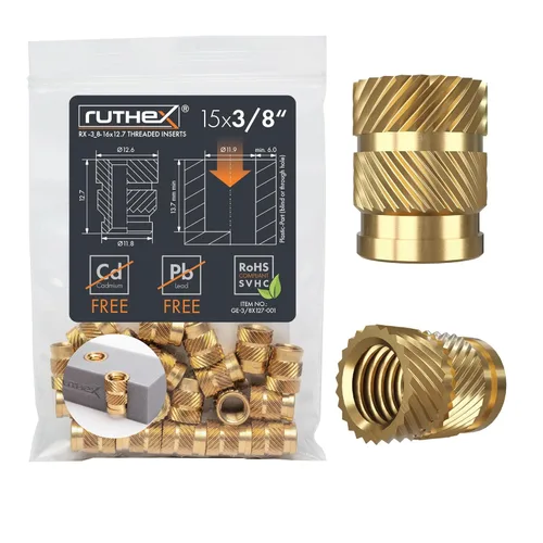 Vista 18 de ruthex Insertos roscados de 1/4 de pulgada – 20 piezas RX-1/4"-20x12.7 Insertos de latón para piezas de plástico – Tuercas moleteadas en pulgadas