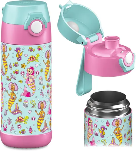 Vista 7 de Jarlson® MALI - Botella de agua para niños [18 onzas], botella térmica de acero inoxidable sin pajilla, botella de agua aislada a prueba de fugas