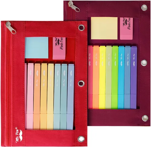 Vista 13 de Mr. Pen Estuche de tela para lápices con 3 agujeros para carpeta, color negro, juego de 2