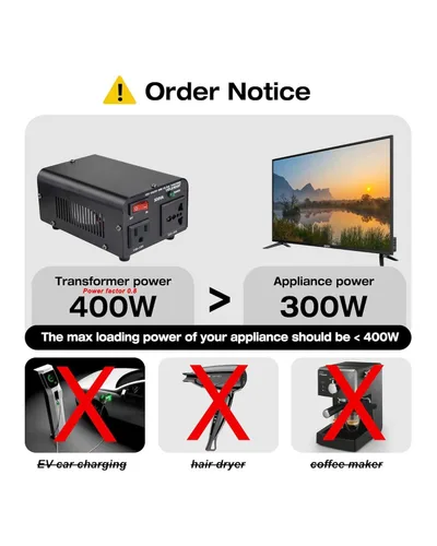 Vista 3 de Yinleader Convertidor de voltaje de 500 W Convertidor de potencia (110 V a 220 V, 220 V a 110 V) Convertidor de paso hacia arriba/abajo 110/120