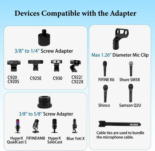 Vista 5 de Soporte de micrófono de estudio, soporte de micrófono de escritorio, soporte de escritorio con adaptador de 1/4"-3/8"-5/8", soporte de micrófono