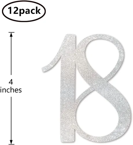 Vista 2 de Palitos de centro de mesa de cumpleaños número 18 con purpurina plateada, paquete de 12 decoraciones de fiesta de aniversario número 18