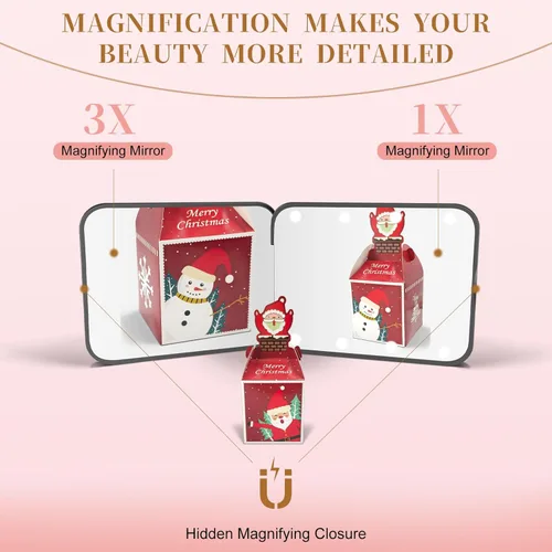 Vista 4 de Kakuje Espejo Compacto, espejo de bolsillo LED de aumento 1X/3X con batería interna, espejo mini para bolso, bolsillo, viaje y regalo (negro)