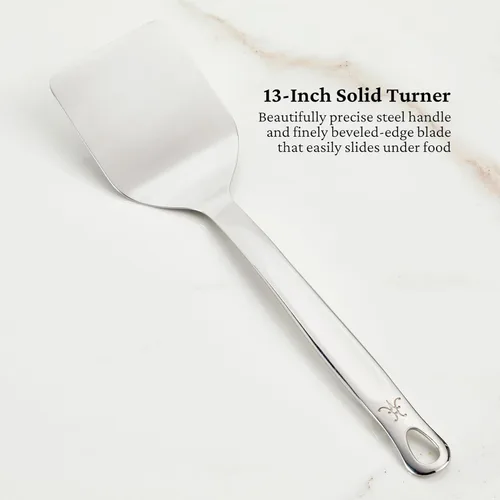 Vista 4 de Hestan Provisions - Herramientas de chef, juego esencial (5 piezas), cuchara sólida de acero inoxidable, cucharón, tenedor para pasta