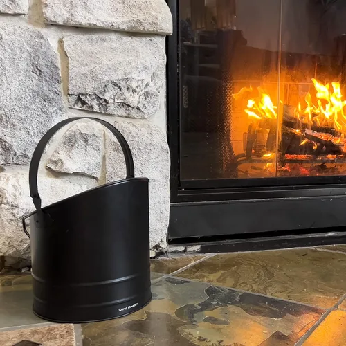Vista 2 de Mind Reader Cubo para cenizas para chimenea, capacidad de 6 L (1.5 galones), estufa de leña, accesorios para chimenea, metal, 9 pulgadas de largo x