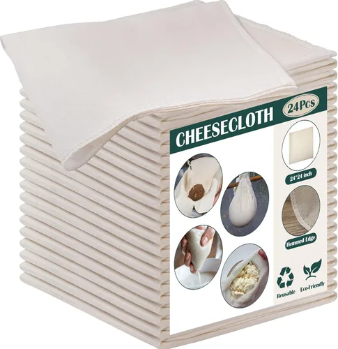 Vista 10 de Reginary - 24 piezas de paños de queso de 15 x 15 pulgadas a granel, grado 100, paño de queso con dobladillo para colar, 100 % algodón sin