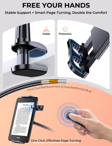 Vista 3 de Tryone Soporte para Tableta de Cuello de Ganso con Pasador de Páginas para Lectura de Kindle en la Cama: Soporte de Brazo Perezoso Ajustable
