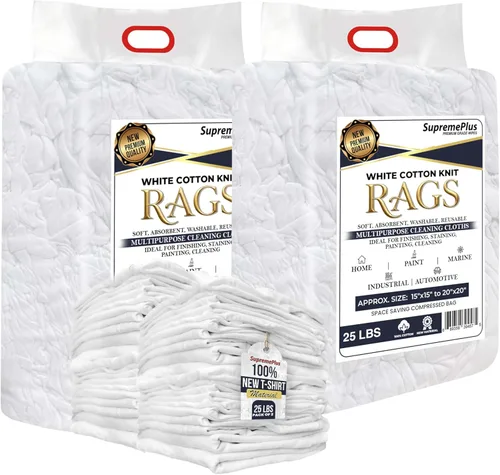 Vista 21 de Tejido Blanco Premium (Palé de 600 libras - Caja de 60x10 libras de Trapos) Trapos de Limpieza de Tela de Camiseta de Algodón - Paños de Limpieza